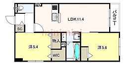 茨木市竹橋町マンション 2LDKの間取図画像