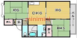 ネオコーポ西田2 3DKの間取図画像