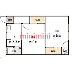 中里文化1棟 2Kの間取図画像