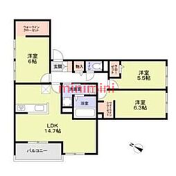 ハイテラス千里山 3LDKの間取図画像