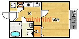ビッグフォレスト2 1Kの間取図画像