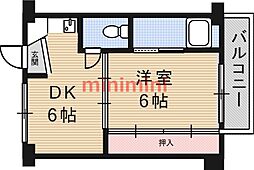 ビレッジハウス萩庄1号棟 1DKの間取図画像