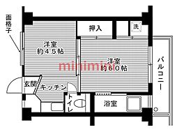 ビレッジハウス西町3棟 1DKの間取図画像
