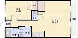ノーブル国分 1LDKの間取図画像