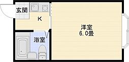 ロイヤル柏原 1Kの間取図画像