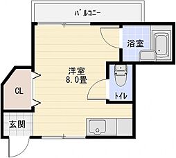 畑本ハイツ ワンルームの間取図画像