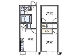 レオパレス田辺 2DKの間取図画像