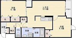 ブルーム国分 3階2LDKの間取り