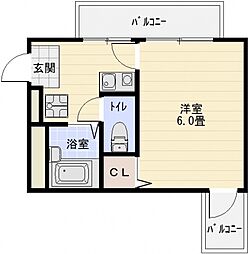 ツインツリーM&F 1Kの間取図画像