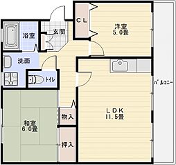 エスポワール八尾陽光園 2LDKの間取図画像