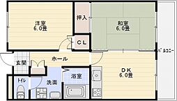 オーク国分 2DKの間取図画像