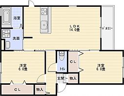 メルベール 2LDKの間取図画像