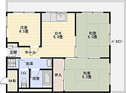 ALIVIO柏原 3DKの間取図画像
