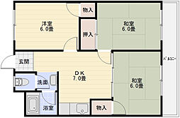 玉手山ハイツ1棟 3DKの間取図画像