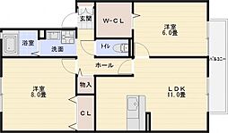 ウィステリアB棟 2LDKの間取図画像