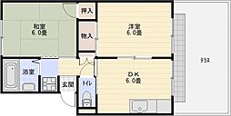サニーハイツフミA棟 2DKの間取図画像
