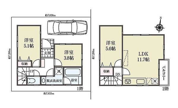 【参考プラン】建物価格：1870万円(税込)・建物面積：62.41m2