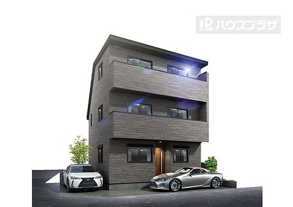 1号地 参考プランで建築した場合の完成予想図※建物面積106.19平米■建物価格2655.4万円(税込)※パース・植裁は設計図を基に描き起こした物で、実際とは異なる場合がございます。車は含まれません。