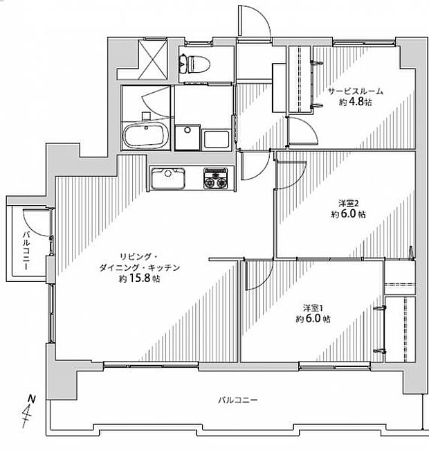 朝日プラザ五橋4(2SLDK) 6階の間取り