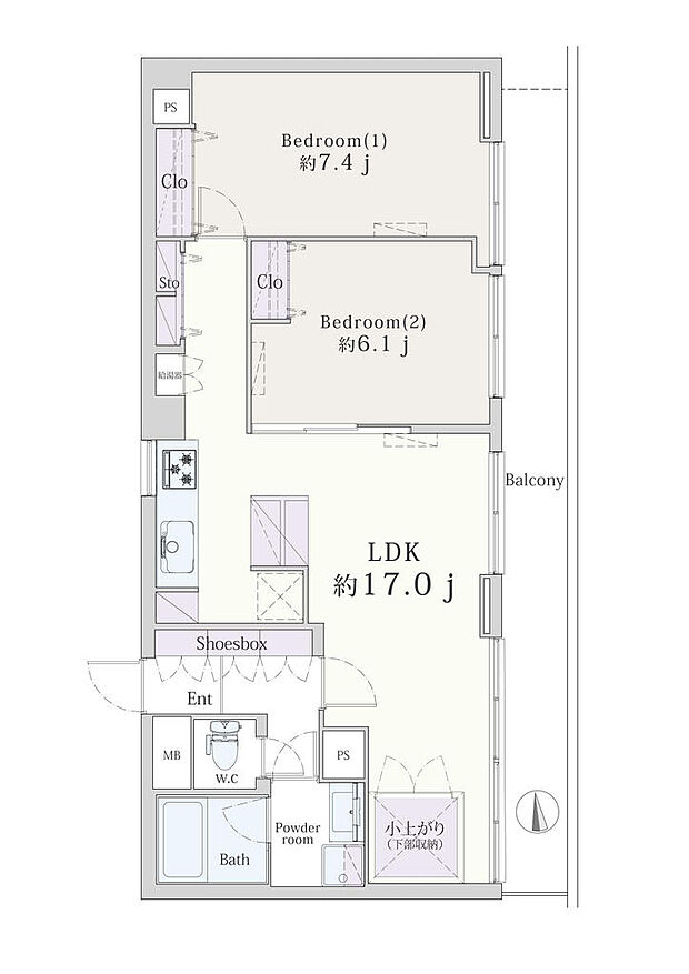 第23宮庭マンション(2LDK) 10階/10-Bの間取り