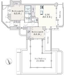 田端パインマンション高台通り 2LDKの間取図画像