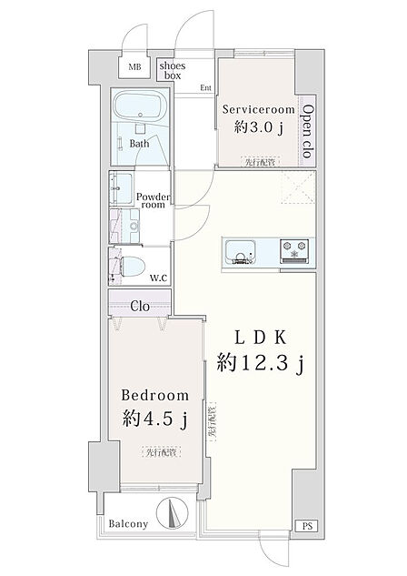 2LDK、価格4280万円、専有面積42.9m2、バルコニー面積2.1m2
