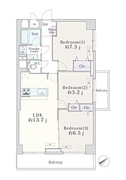 新武蔵野スカイハイツ 3LDKの間取図画像