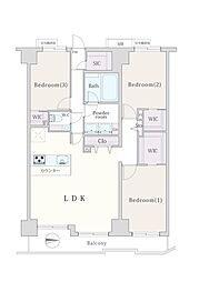 朝日シティ・パリオ中目黒 3LDKの間取図画像