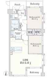 ウイングヒルズ三鷹 2LDKの間取図画像