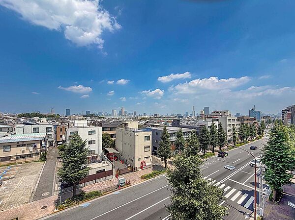 バルコニーからの見晴らし。前方に開けた視界と青空が広がり、開放感あふれるロケーションです。