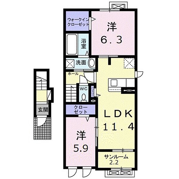 クロシェットIV 205｜富山県砺波市神島(賃貸アパート2LDK・2階・61.88㎡)の写真 その2