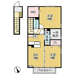 セジュール薫風 A棟 2階2DKの間取り