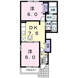 アルカンシェル虹Ａ 1階2DKの間取り