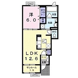 メゾン・ハピネスB 1階1LDKの間取り