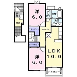 ベルフォールIII B 2階2LDKの間取り