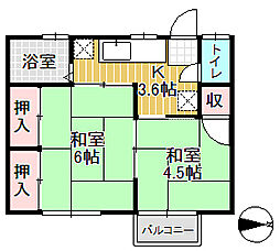 サニーハイツ 2階2Kの間取り