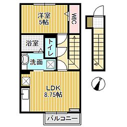 ハーベスト 2階1LDKの間取り