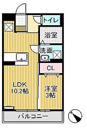 エル ビエント中神 2階1LDKの間取り