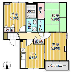 シティパル A棟 1階3DKの間取り