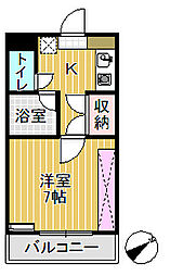 プリンスマンション 3階1Kの間取り