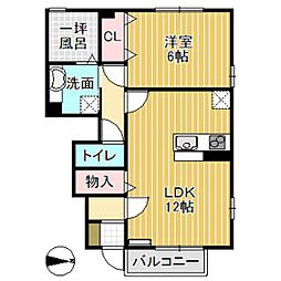 にゅうまごびれっじII B棟 1階1LDKの間取り