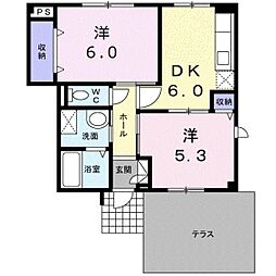ラミーS B 1階2DKの間取り