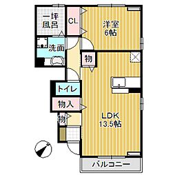 D-room小矢部 B棟 1階1LDKの間取り
