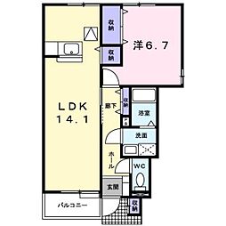 サンパティ砺波B 1LDKの間取図画像