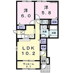 グロワールパレスA 2LDKの間取図画像