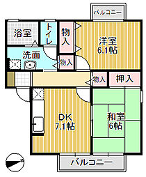 セジュールわかばA 2DKの間取図画像