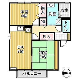 ブライダルハイツ戸出B 2DKの間取図画像