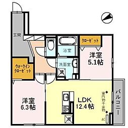 アクサス7 2LDKの間取図画像
