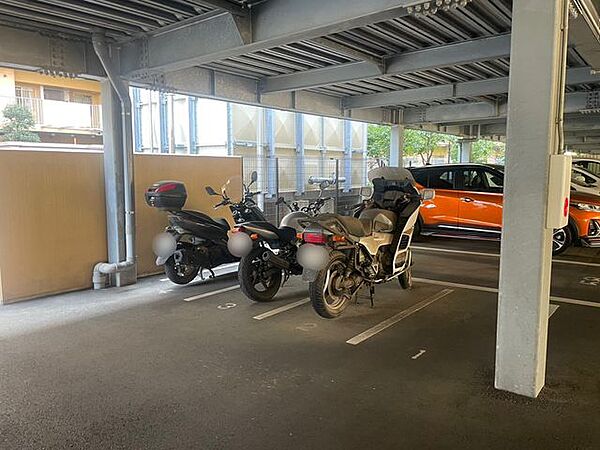 区画がしっかりと分けられている屋根付き駐輪場。