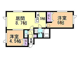 ポラリス 2LDKの間取図画像